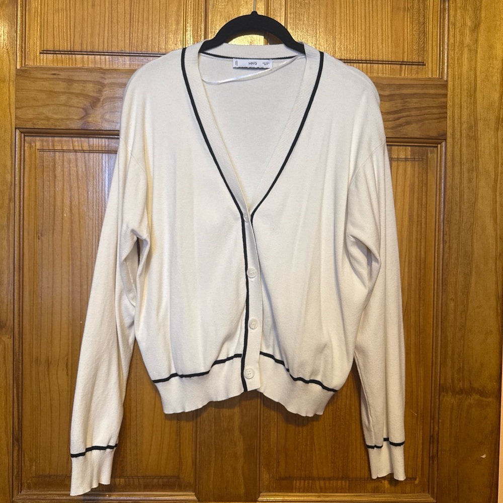 Mango Cream Cardigan with Black Accents